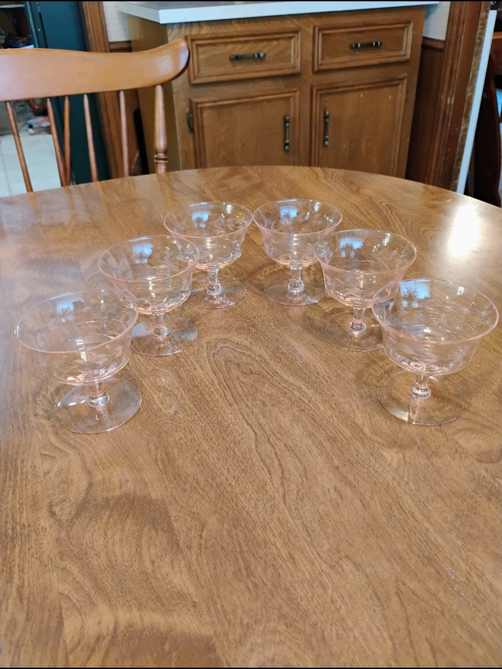 Set of 6 Pink Etched Depression Glass Dessert Coupe Bowls